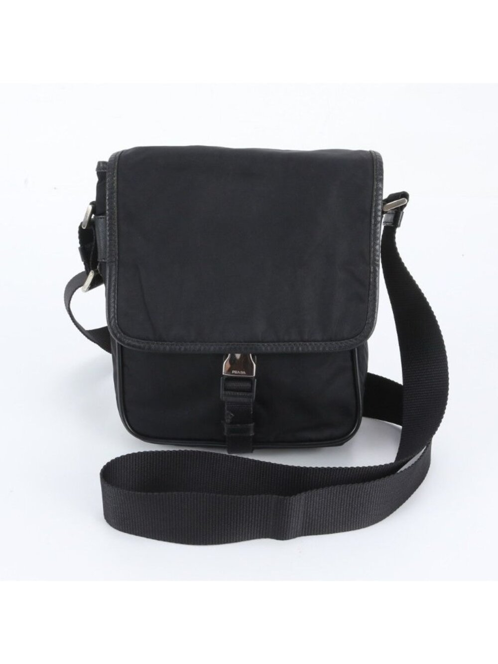 Prada Tessuto Nylon Triangle Logo White Tag Leather Shoulder Bag Crossbody